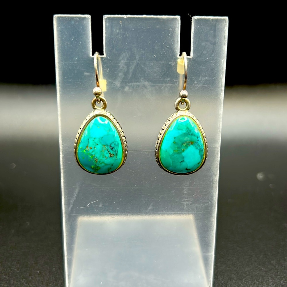 Barse 925 silver & turquoise colored drop fishhook earrings. Made in Thailand.